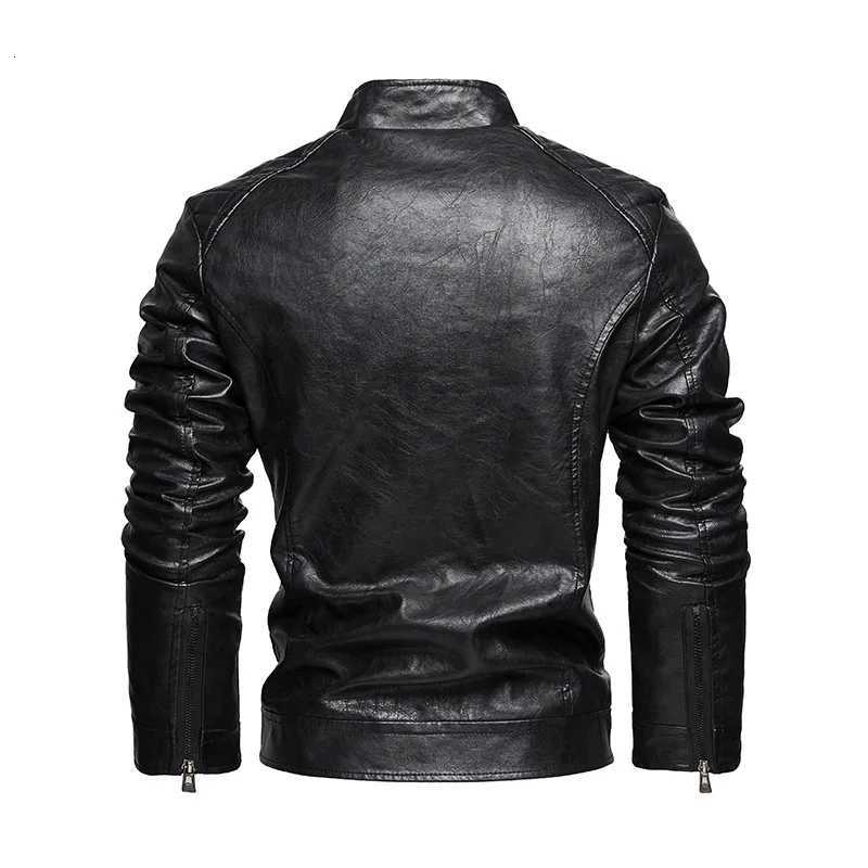 Men Plush Jacket Autumn Winter Motorcycle Punk Waterproof Male Leather Coat Stand Collar Thicken Long Sleeve Man OuterwearT251204