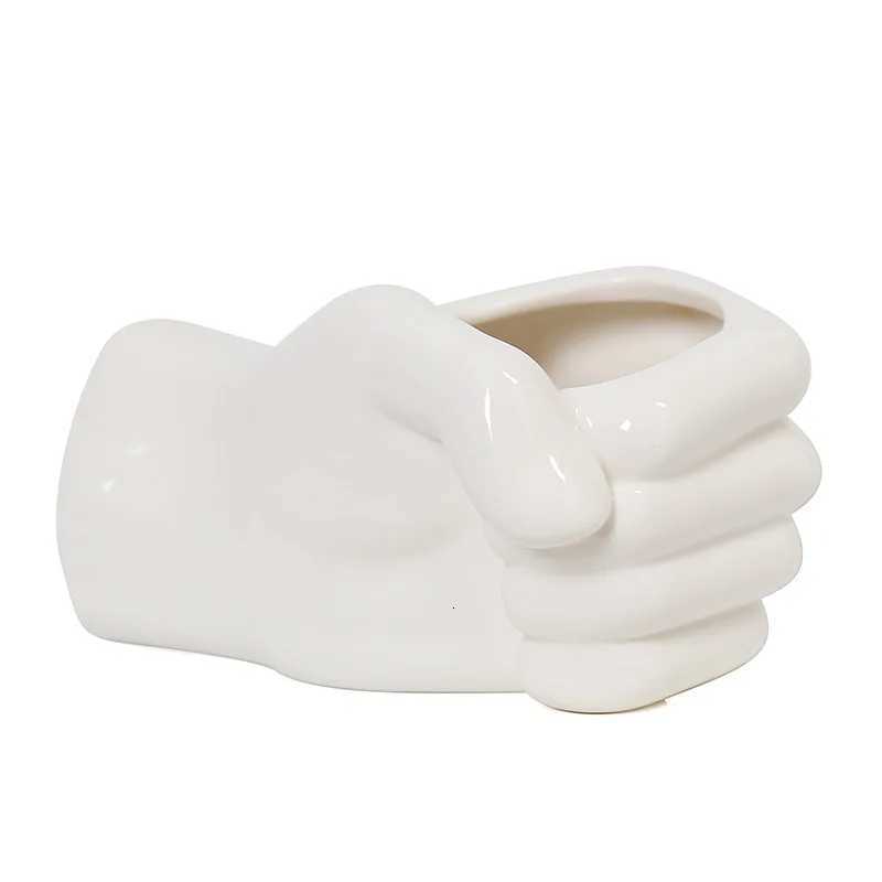 Ceramic hand-shaped vase hydroponic he ornament dried flower arrangement living ro he ornament H251204