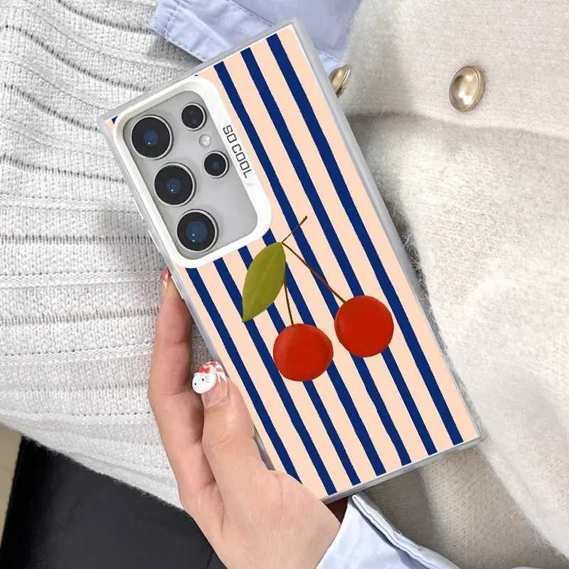 For Galaxy S24 S23 tra Plus FE S25 S22 tra Plus S21 FE Laser Phone Case Red e Stripe Fruits Lemon ry Covers H251203