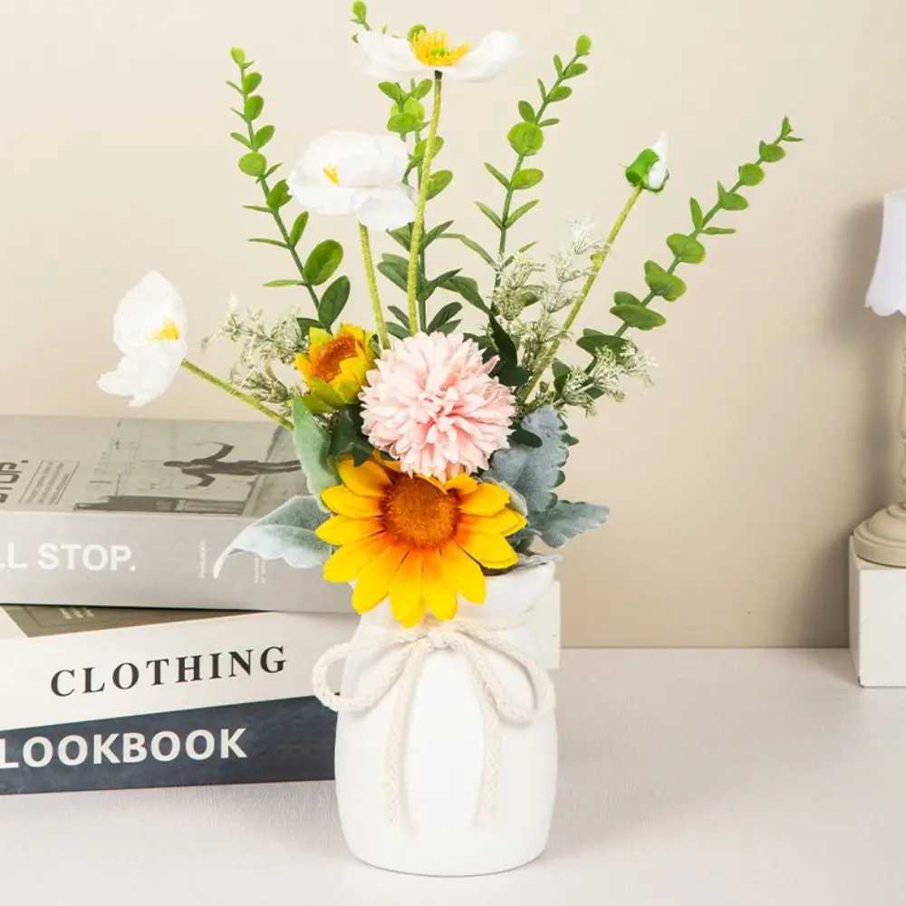 He White Flower Vase Plastic Bow Design Nordic Decorative Vase Desktop Decor Ornament Garden H251204