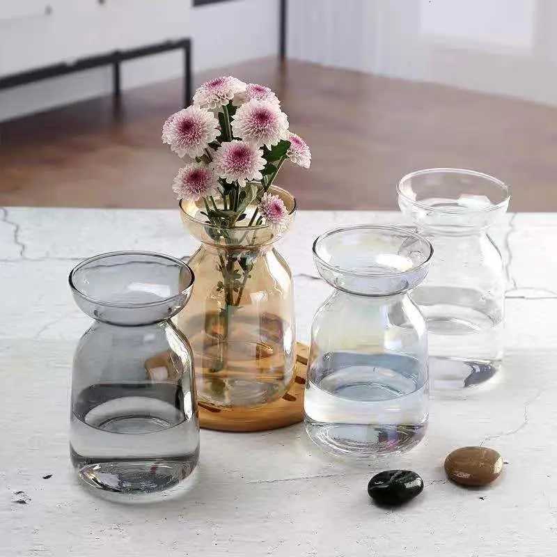 Simple Small Fresh Transparent Small Vase Plating Colorf Soot Amber Single Flower Arrangement Table Decoration H251204