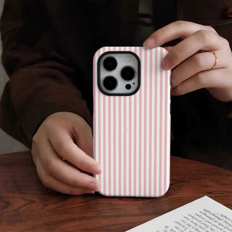 Thin and white stripes Phone Case suitable for iPhone16Prax 15 14 12mini 7Plus XR 2in1 tough glossy case H251203