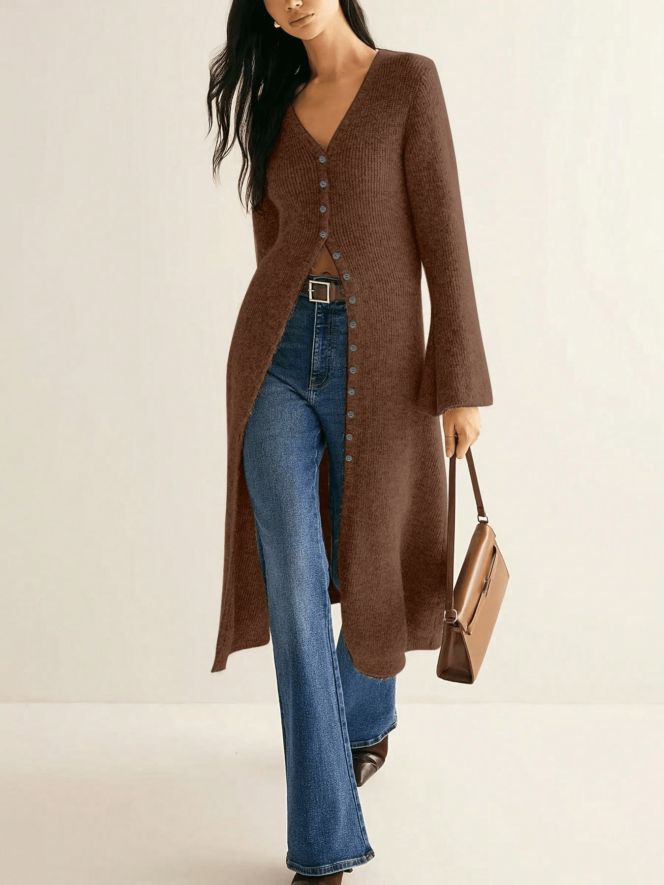 French Long Knit Cardigan Women High-end Mohair Sweater Jacket Fashion Runway V-neck Wool Knitwears Autumn Winter F569 241112