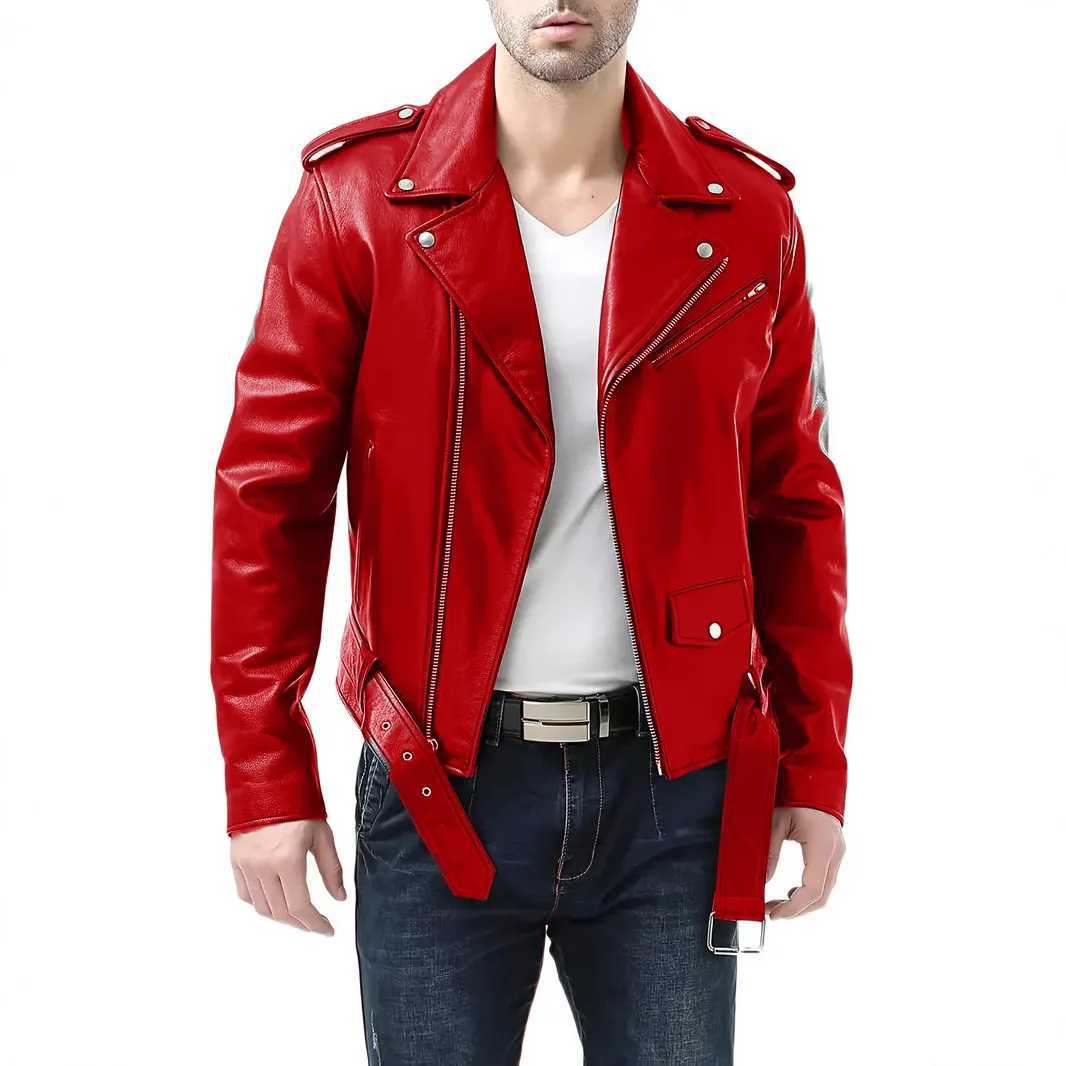 Black Red Men Casual Leather Jacket Business Leather Coats New Men Business Fashion Male Suit Collar Large Size Slim Fit TopT251204