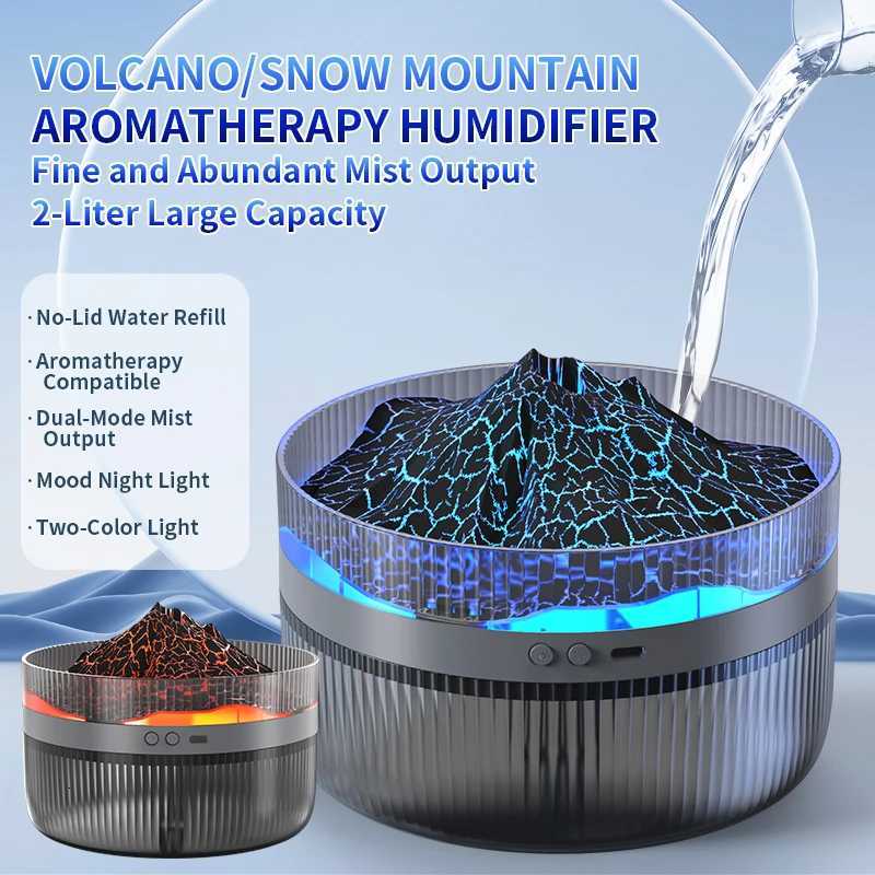 2025 New 1pc Volcano Snow Mountain Shaped Aratherapy Humidifier 6763oz Large Capacity with LED Flame Effect USB Powered C251204