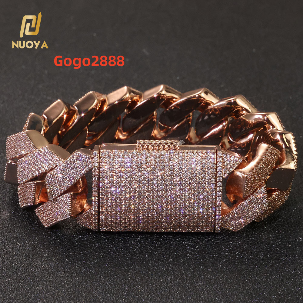 25mm Chunky Cuban Chain Bracelet Hip Hop Jewelry Rose Gold Plated Iced Out Full Diamond Prong Link Bracelet Gift for Men Women