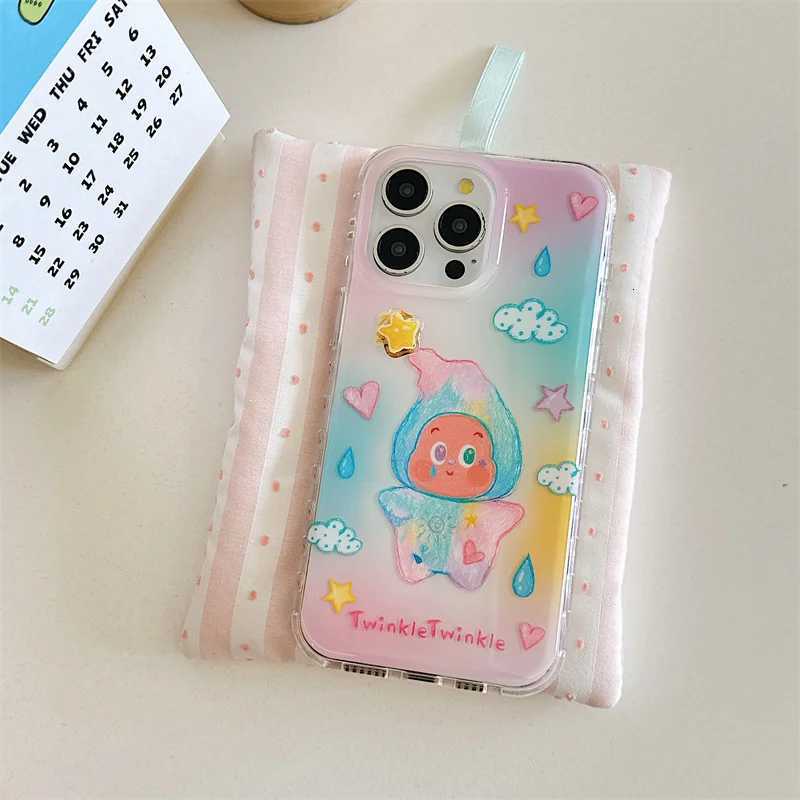 Korean Cute Raindrop Baby Phone Case For iPhone 15 Pro 14 16 Pro Max Back Cover with Rotation Star Shockproof Lovely Cases H251203