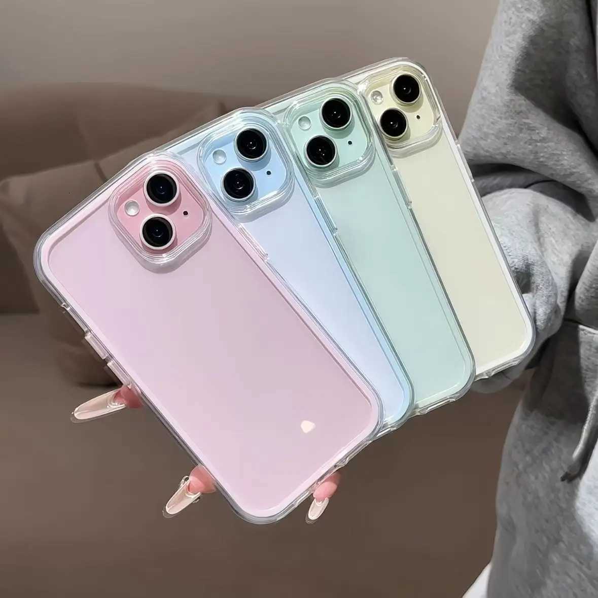 Luxury Candy Color Frame Clear Back Phone Case For iPhone 17 16 15 14 13 12 Pro Max 11 16PLUS 17 Acrylic Shockproof Bumper Cover H251203