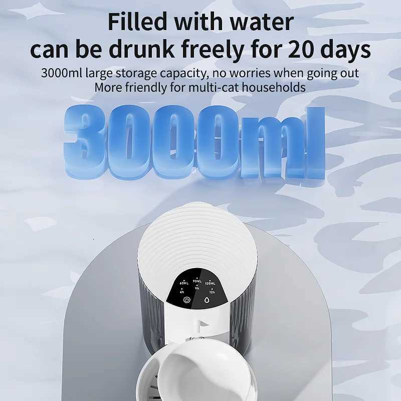 3L Wireless Automatic Pet Water Fountain Rechargeable Dump Water Feeder Timed Smart Cat Dog Water Dispenser No filter required M251204