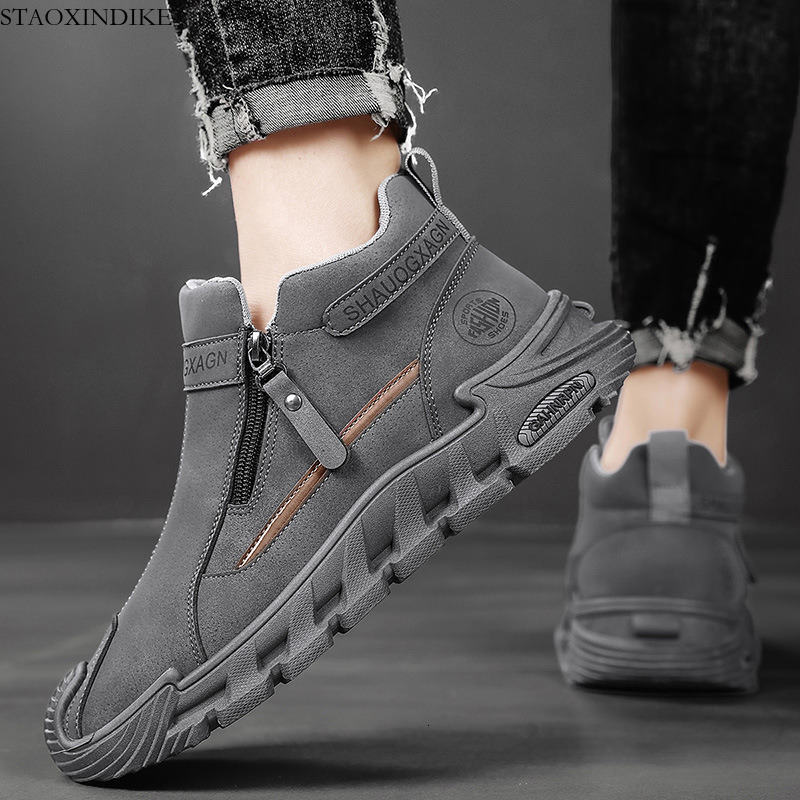 New Autumn Winter 2025 Men's Shoes High-top Casual Sneakers Fashion Versatile Trendy Men's Work Safety Trendy Shoes