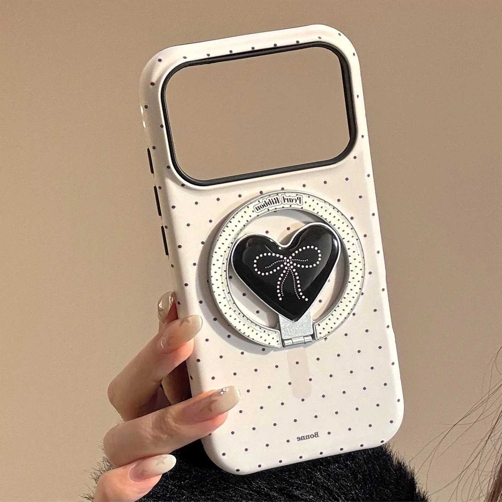 Korean Polka Dots Love Bracket Magnetic Phone Case for iPhone 17 Air 16 15 14 13 12 mini 11 Pro Max Shockproof Hard Cover H251203