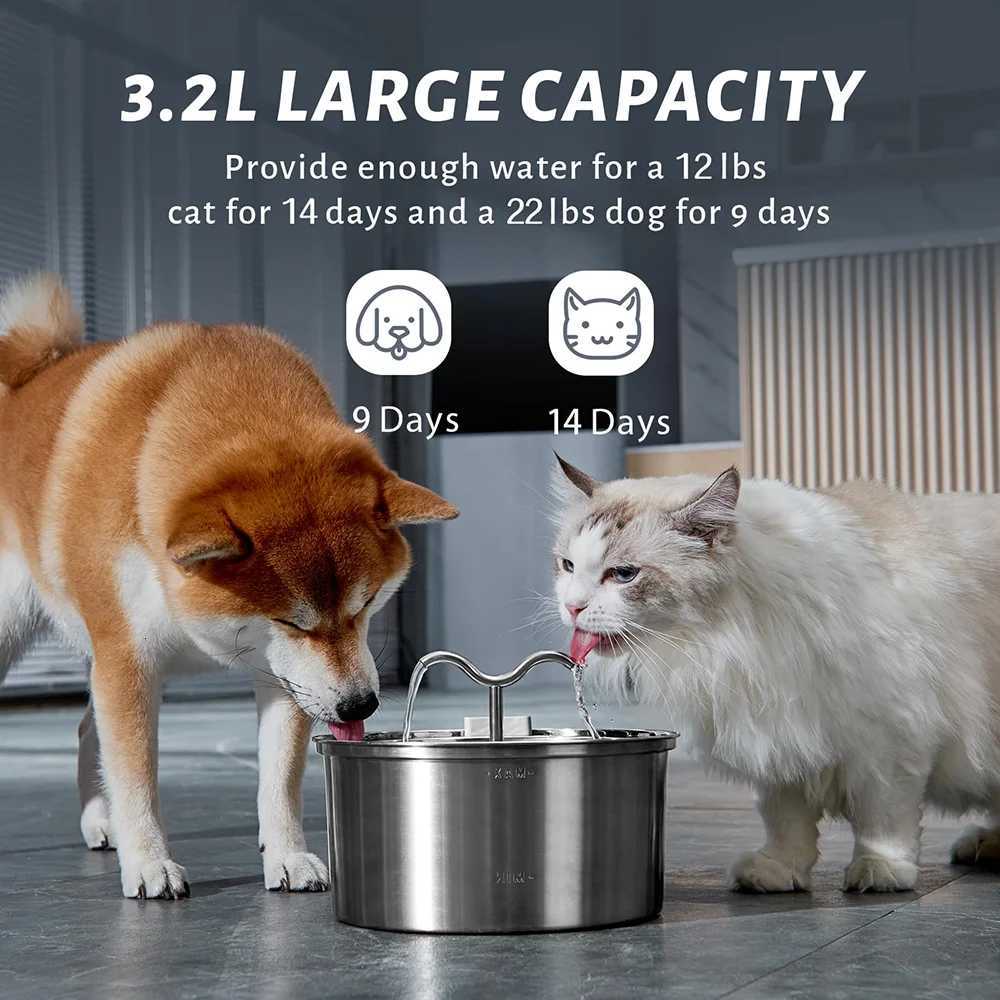 32L Automatic Cat Fountain Stainless Steel Pet Water Feeder Dog Water Dispenser with Level Window Suitable for Multiple Pets M251204