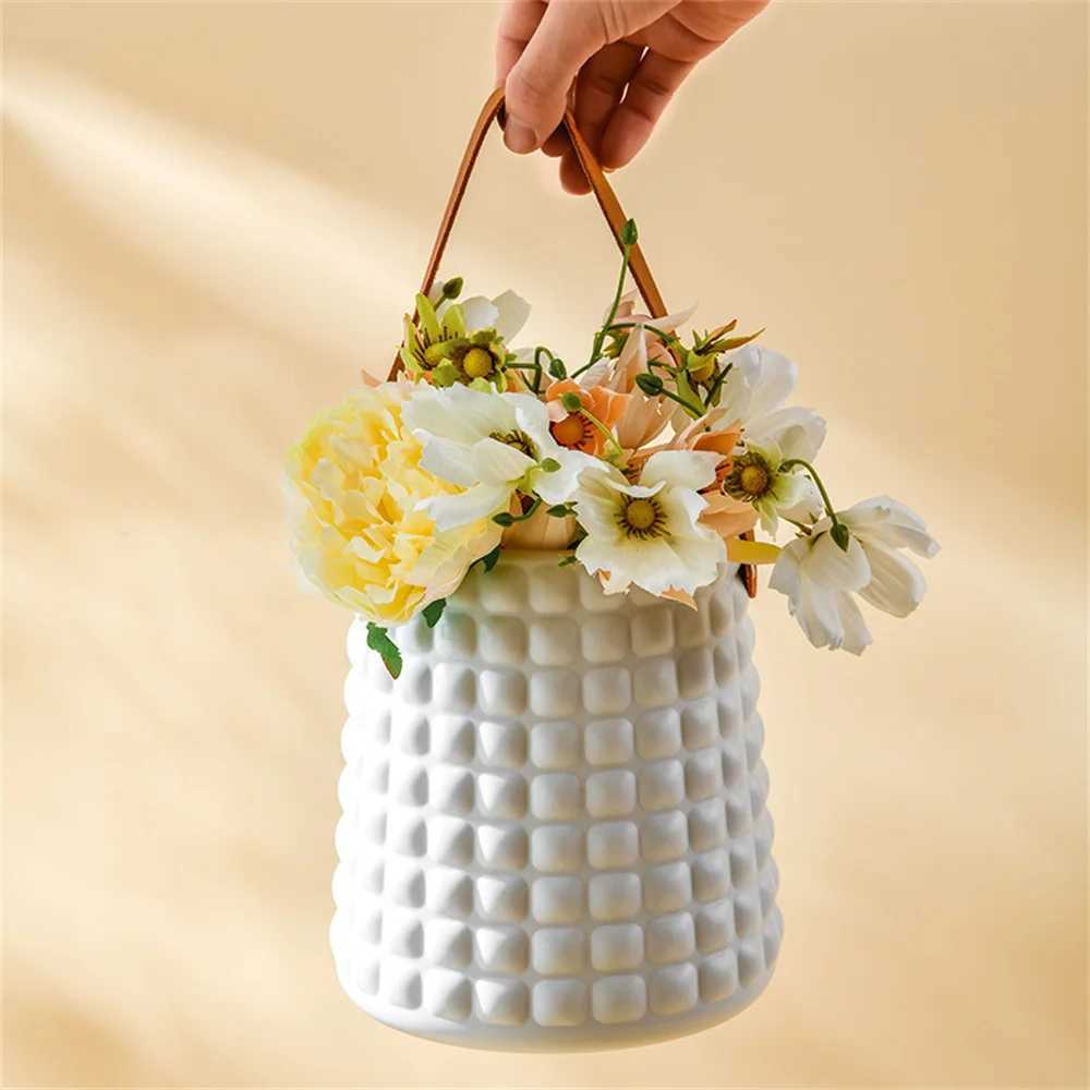 Modern Flower Vase Green White Plastic Vase Flower Pot Basket Nordic He Living Ro Decoration Ornament Flower Arrangement H251204