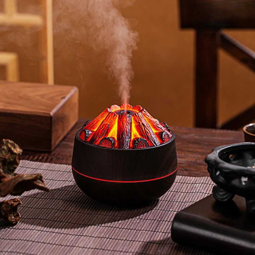 300ML Artificial Charcoal Fire Air Humidifier Ara Diffuser Mist Sprayer with Night Light Mini Diffuser for He Use C251204