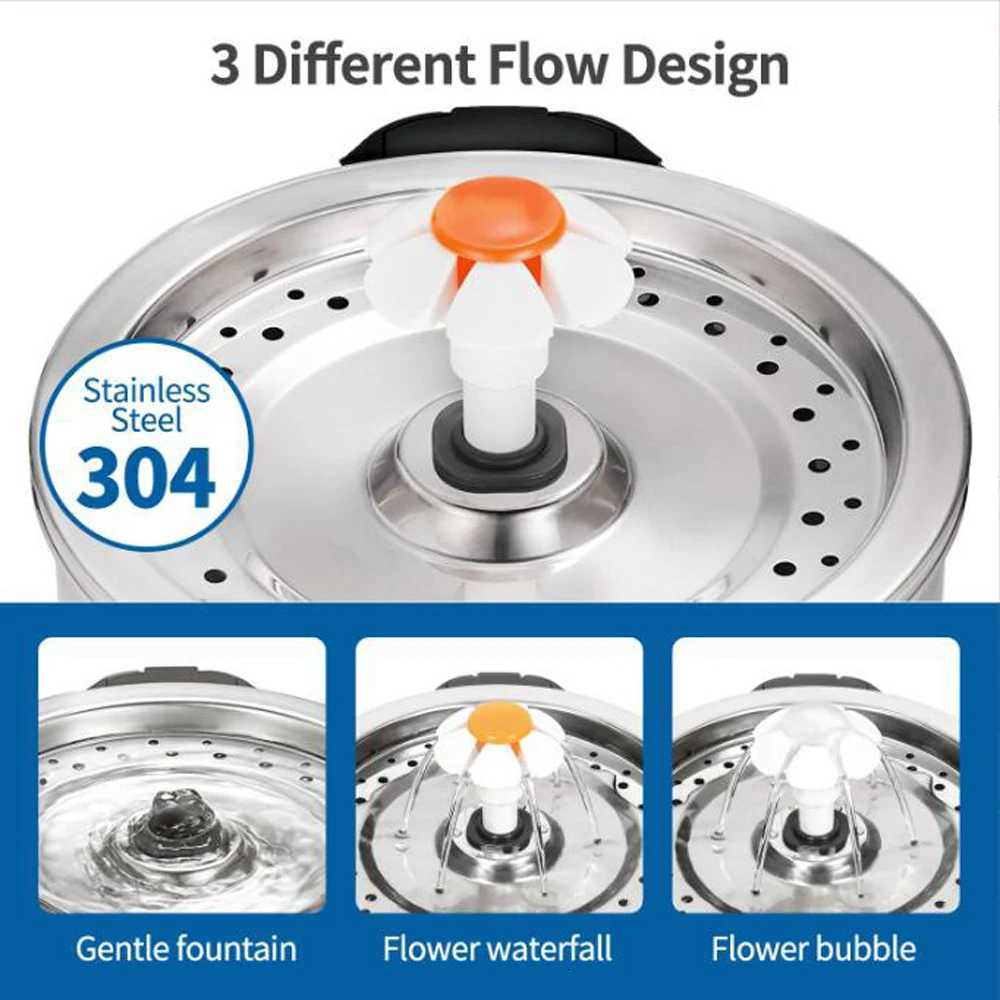 2L Automatic Drinking Fountain With Fountain Filter Drink Fountain Pet Stainless Steel Drinking Fountain Cat Dog Water Supplies M251204