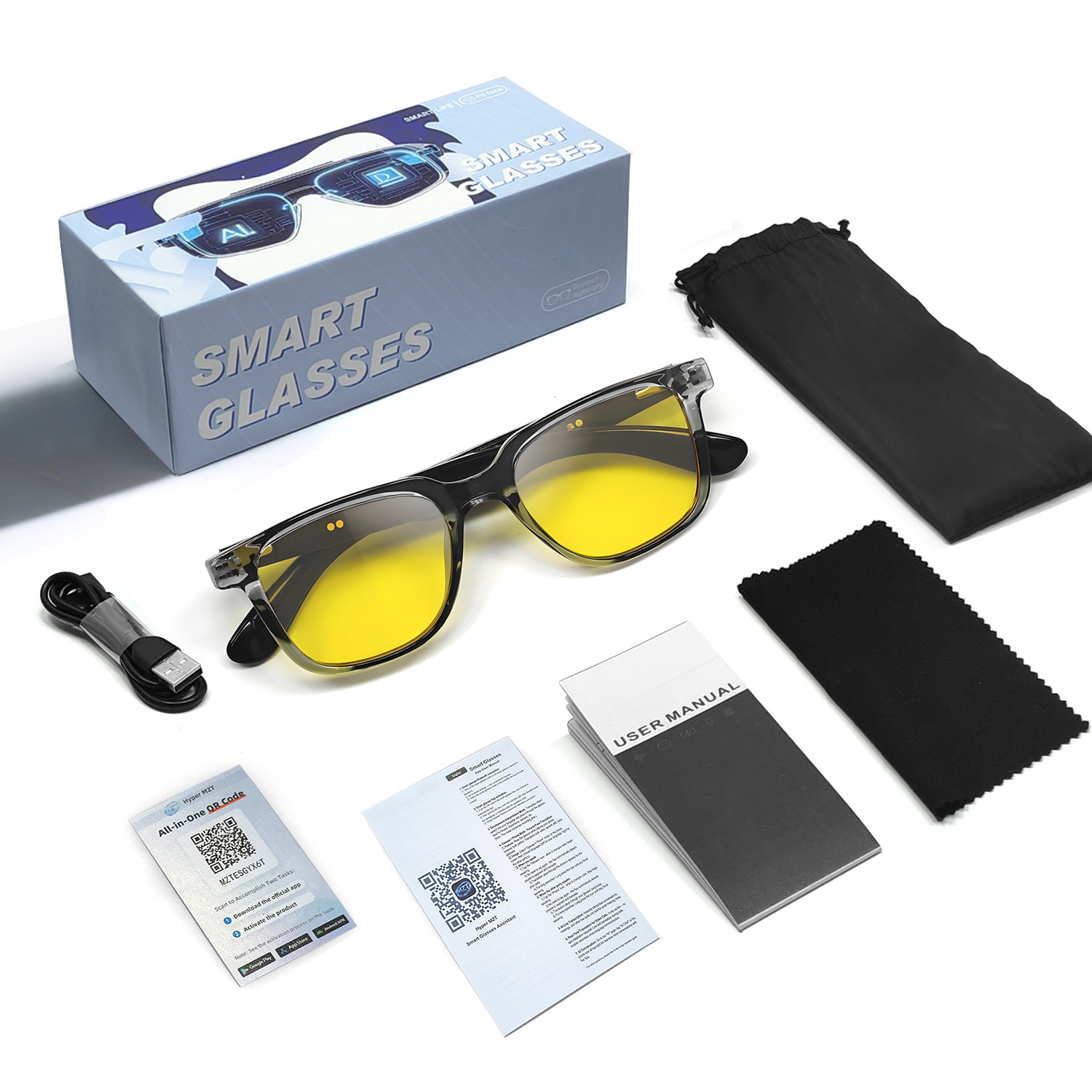 New Automatic Power-On Smart Bluetooth Translator Glasses with AI Voice Calling, Night Vision, Blue Light Protection, and Polarized Sunglasses