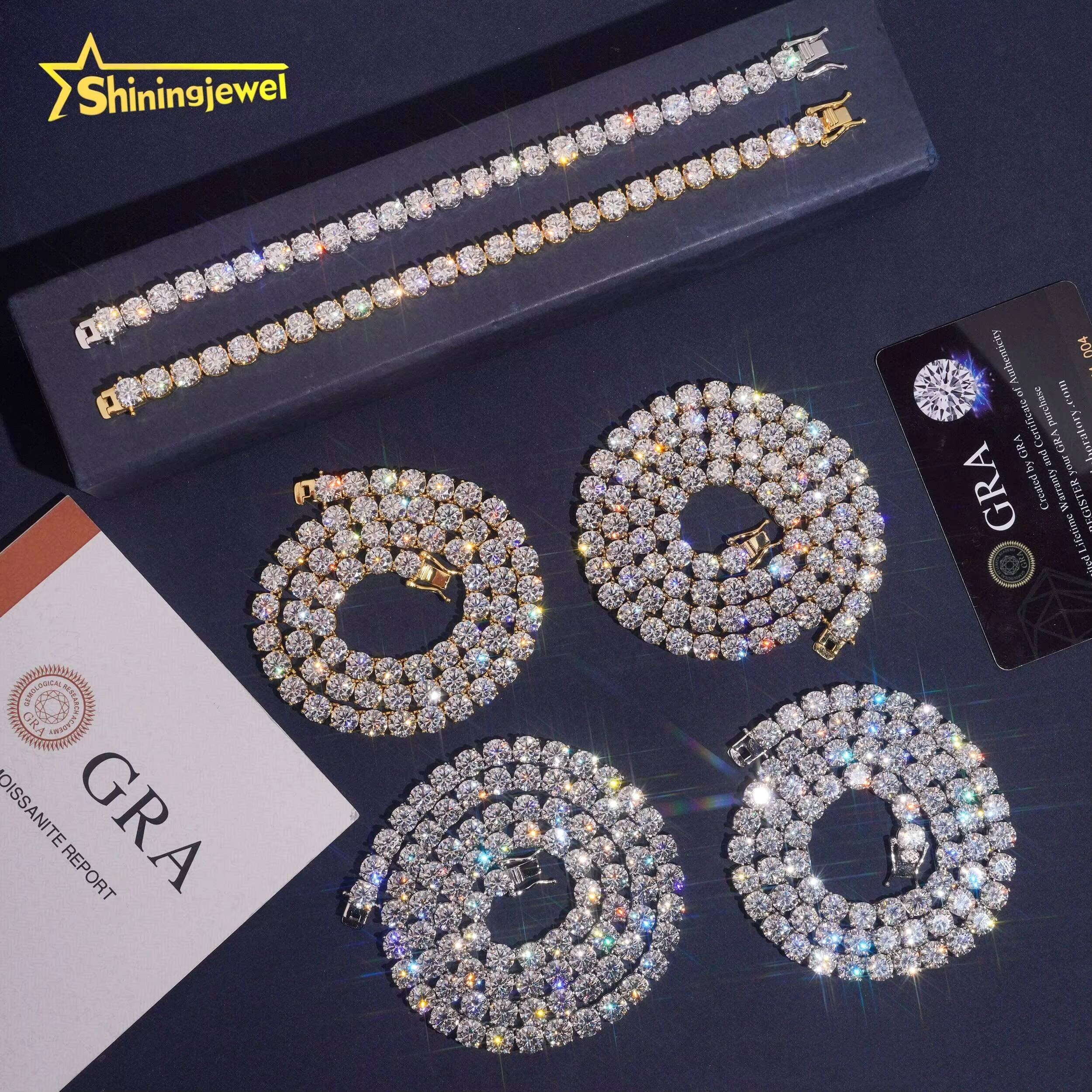 Fast Shipping 925 Silver Jewelry Hip Hop Classic High Quality 65mm VVS Moissanite Diamond Tennis Chain
