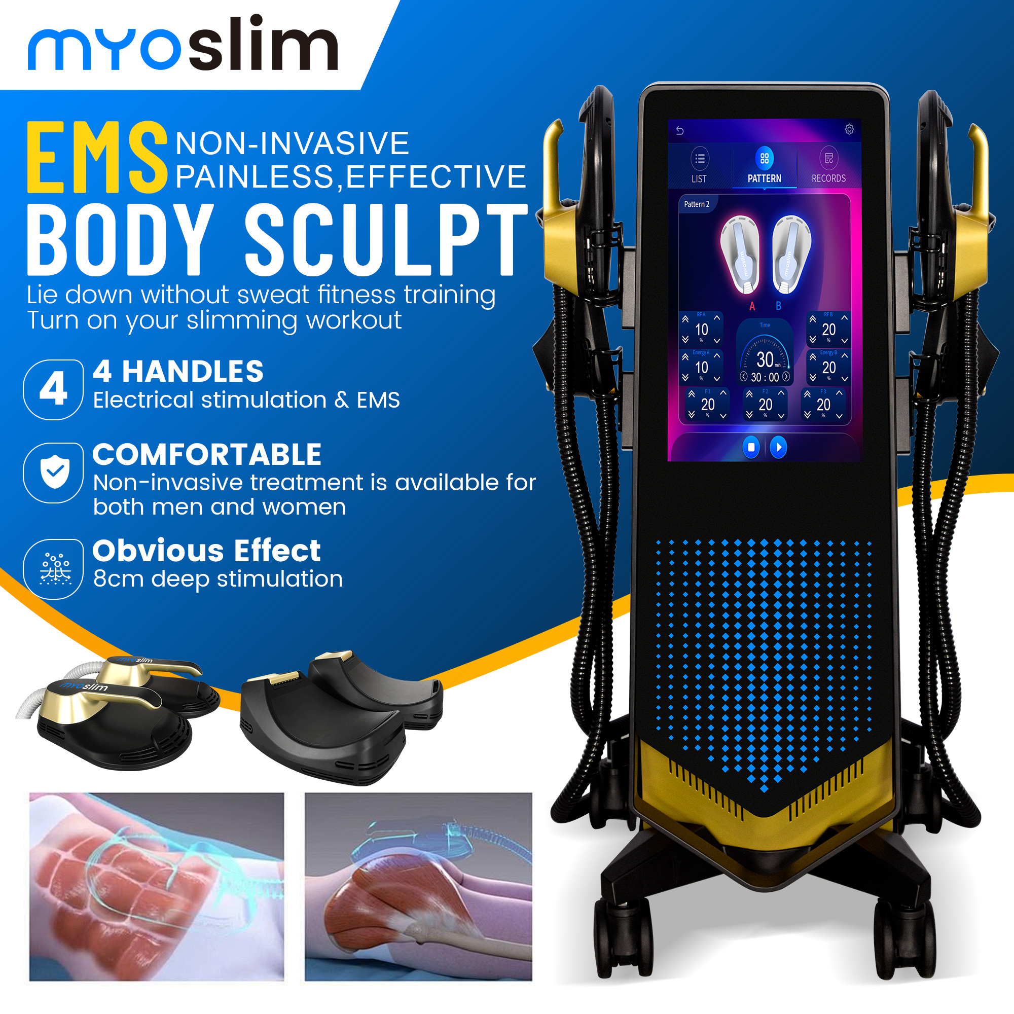 EMS Body Sculpting Machine RF MYOSLIM HI-emt Electromagnetic Slimming 6500W Muscle Toning Fat Reduction Body Shaping Tighten Skin 15Tesla For Spa & Cl
