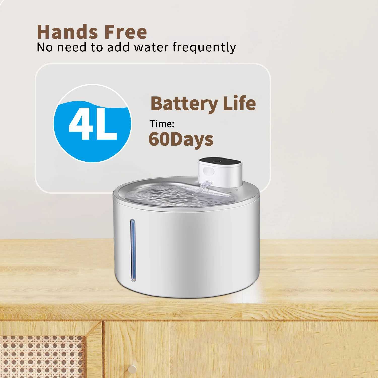 4L Cat Water Fountain Automatic Wireless USB Pet Drinker Battery Sensor 2 in 1 Dispenser drinking fountain for cat dog M251204