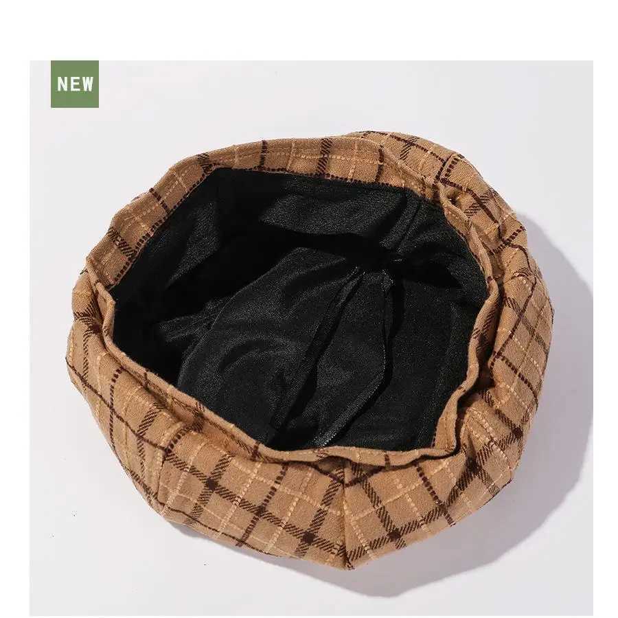 Winter Hat Women Beret Plaid British Vintage Autumn Painter Cap Female Simple Casual Korean New Flat Top Gorro New 2023 BoinaXJ251204 - view 5