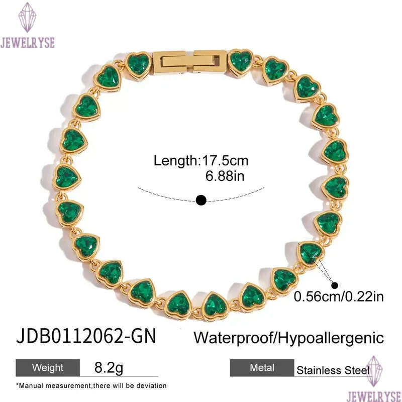 gold green heart tennis bracelet designer for woman stainless steel chain love circle AAA zirconia diamond bracelets womens jewelry friend valentines 