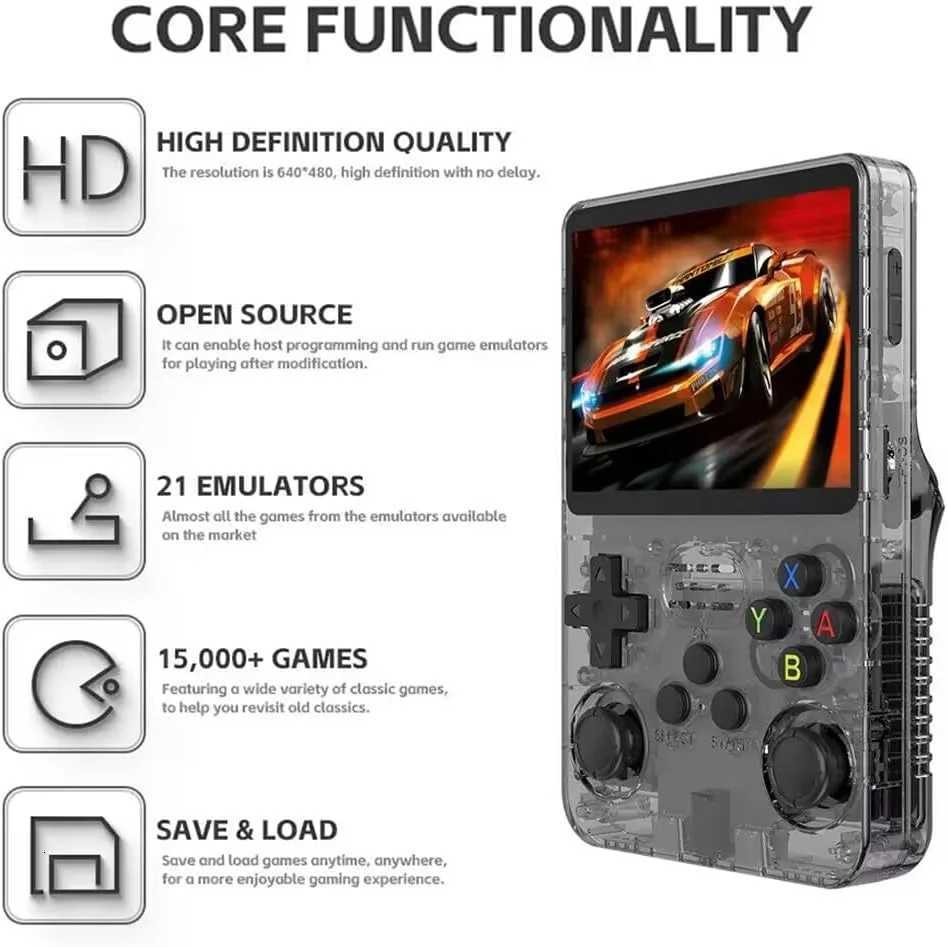 R36S Retro Handheld Video Game Console 35Inch IPS Sn Portable Pocket Video Game Console 64GB 20000 Games Arkos System H251204