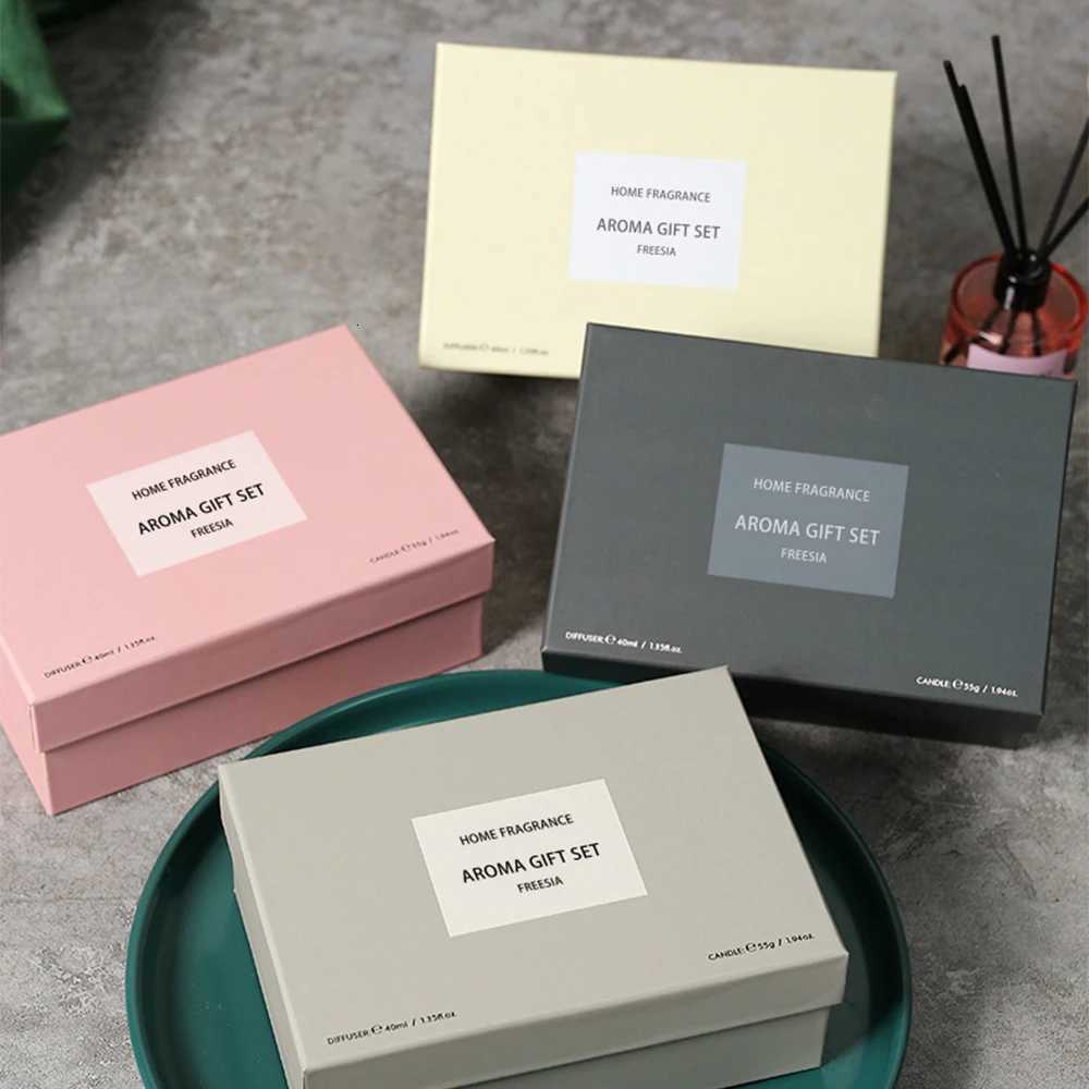 1 Box Aromatherapy Set - 50ml Reed Diffuser Oil with Expanding Sticks 50g Scented Candle Hotel Home Office Air Freshener Y251204