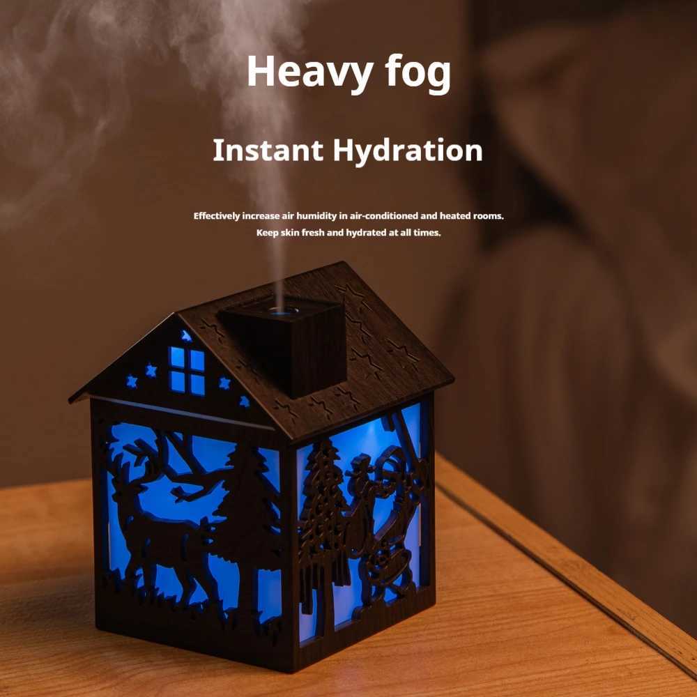 Christmas wooden house humidifier USB he bedro humidifier hollow bedro night light mini small gradient li C251204