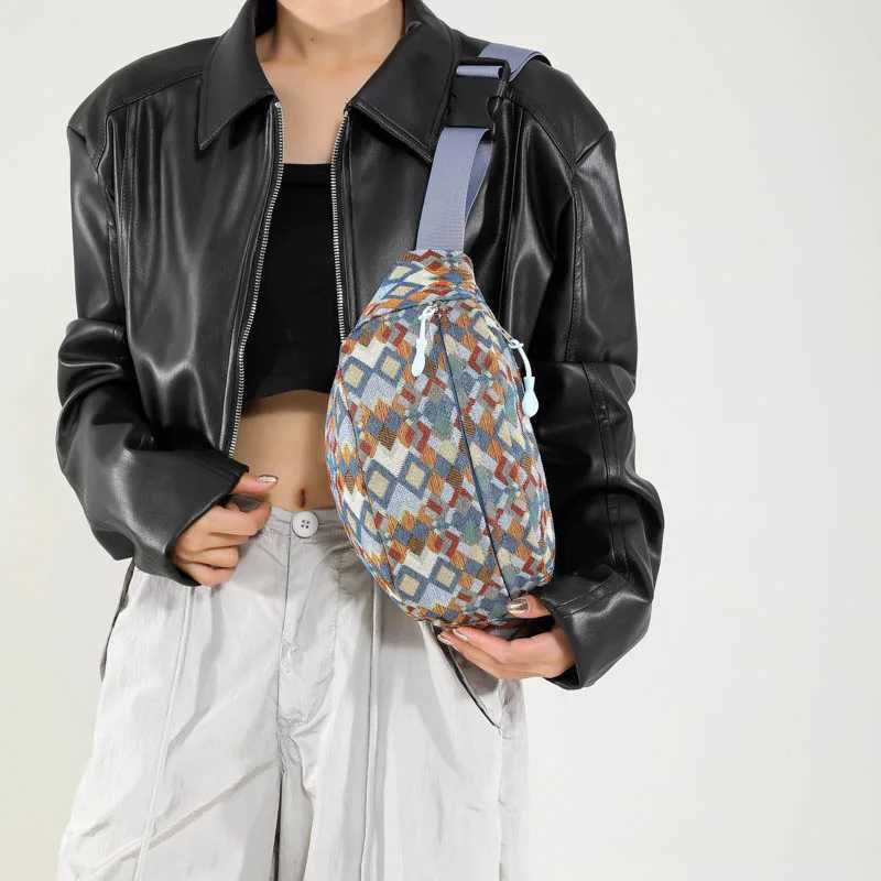 Fashion Grid pattern Chest Bags For Women Canvas Waist Bag Large Capacity Shoulder Crossbody Bag Purse Multi-function Fanny PackT251204