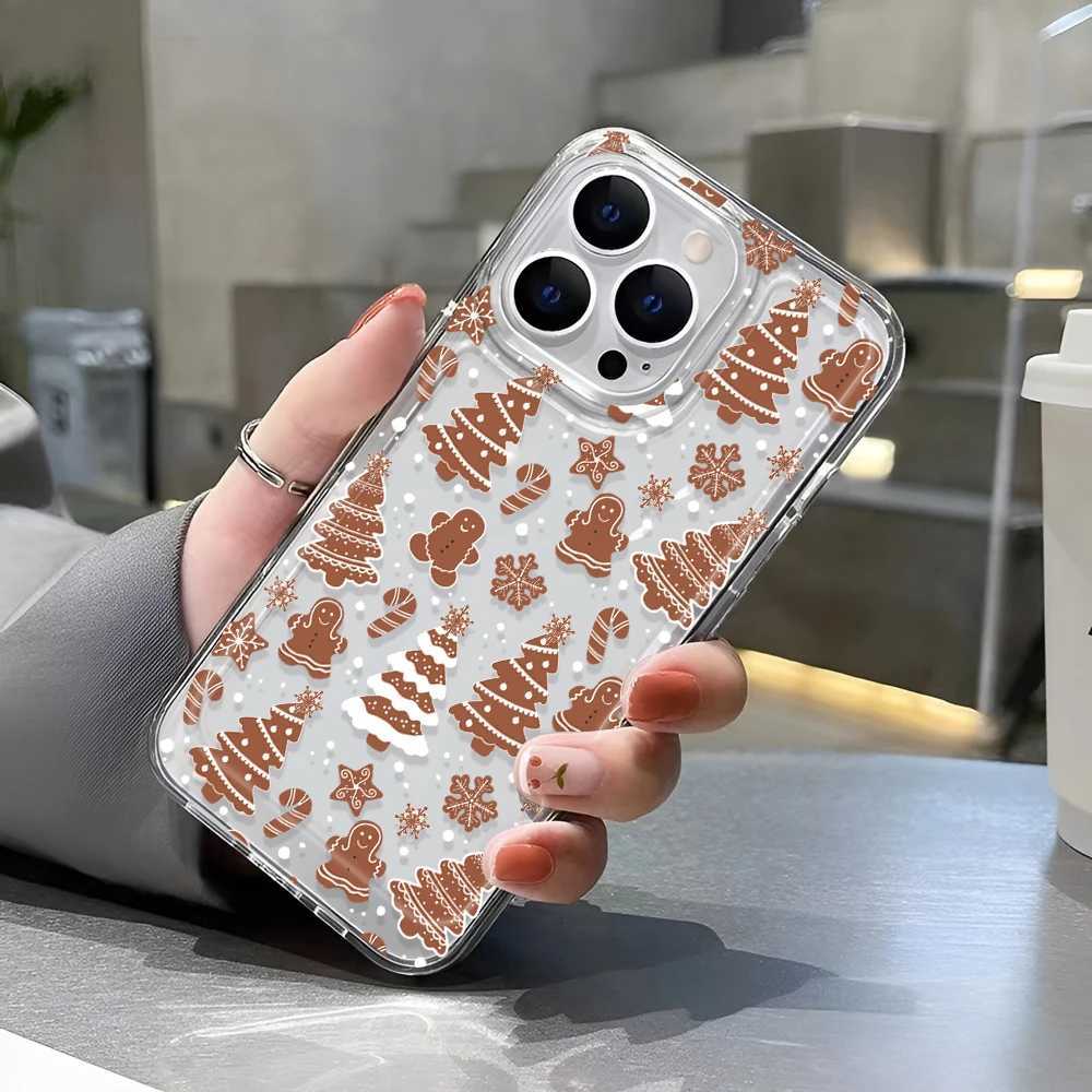 Merry Christmas Cartoon Pattern Phone Case For iPhone 17 16 15 14 13 12 11 Pro Max 7 8 Plus Transparent Cover Fundas H251203
