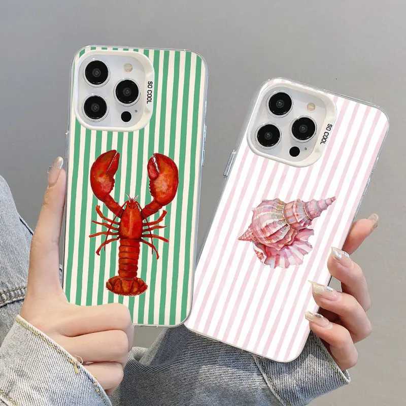 Ocean Life Theme Striped Laser Phone Case for IPhone 13 Mini 12 11 Pro Max 16 15 14 Pro Max Plus Shockproof Protective Covers H251203