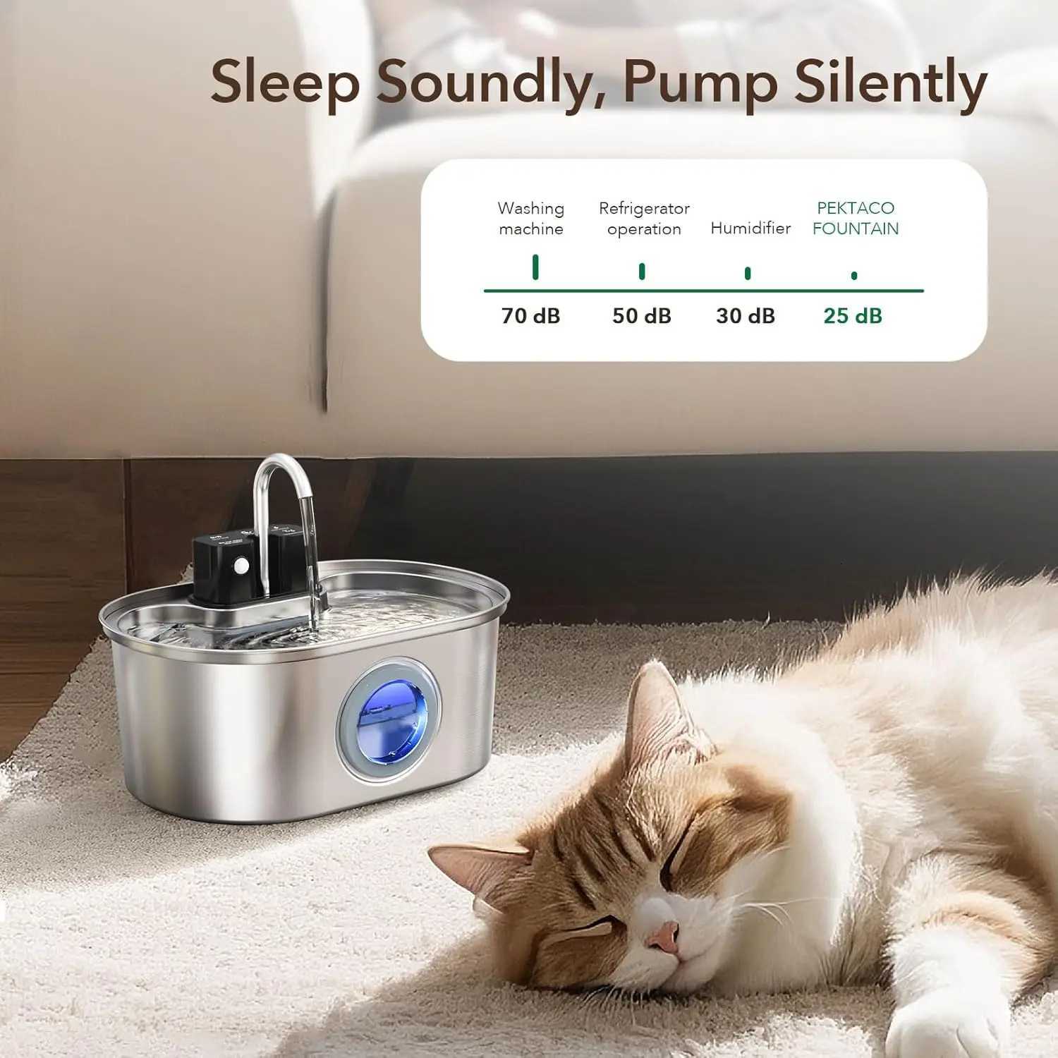 32L Stainless Steel Wireless Pet Water Fountain Battery Powered Motion Sensor Silent Filtered Cat and Dog Water Fountain M251204