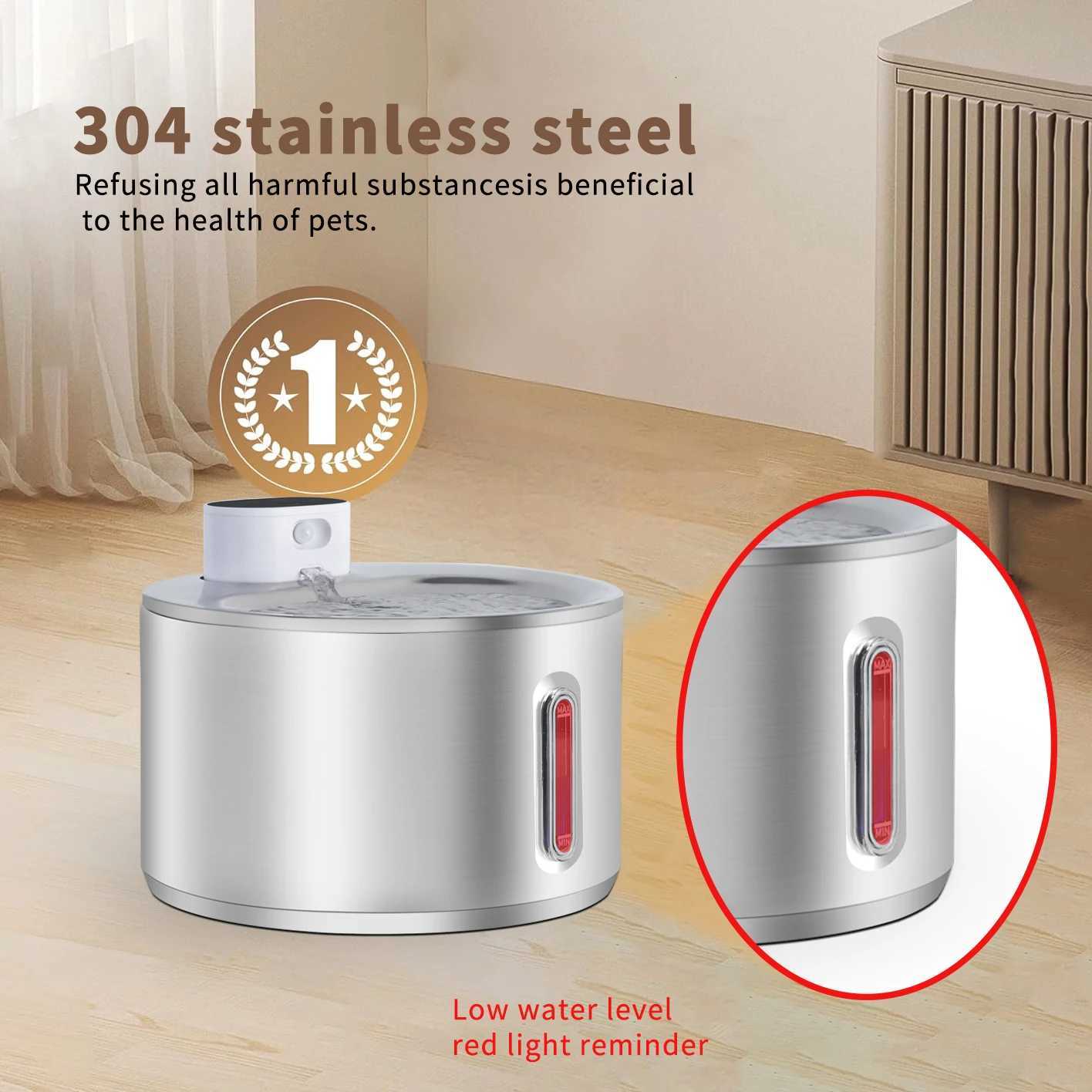 4L Wireless Cat Water Fountain Stainless Steel Auto Sensor Drinking Fountain For Cat Dog Drinker Pet Water Dispenser Accessories M251204