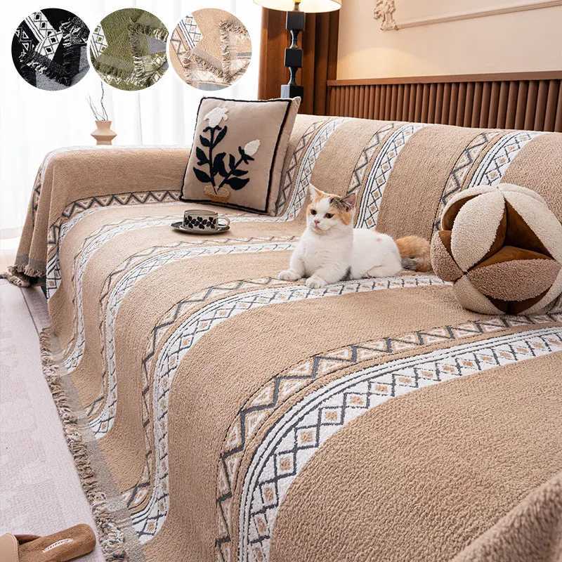 1PC-Four season universal sofa cushion fixed anti slip retro straight row high-end cushion sofa towel M251204 - view 5