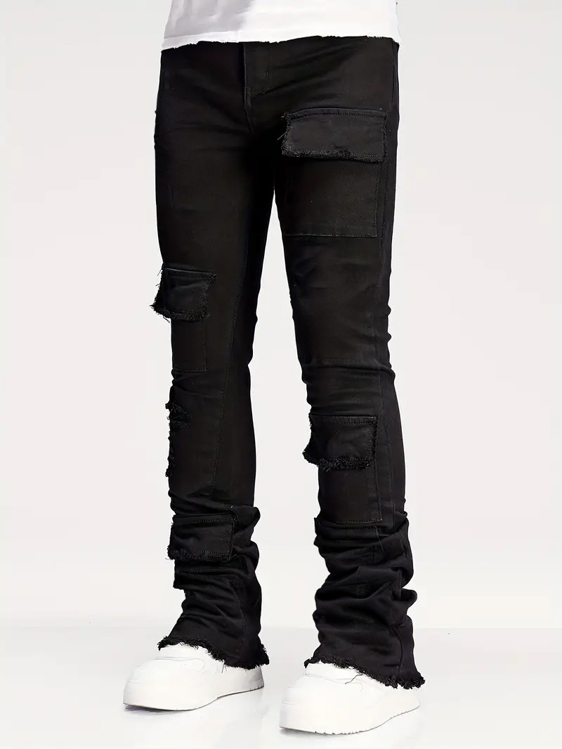 Popular spring men's high-street black lace-up mid-waist sexy elastic and form-fitting casual denim long pants selling well across borders in Eur