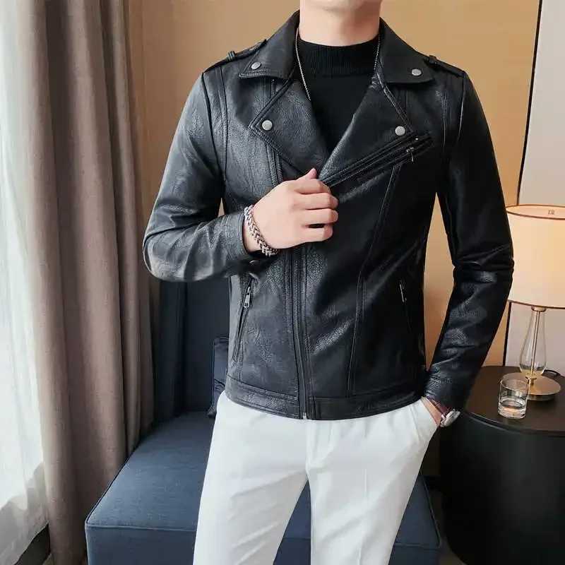 Men High Quality Faux Leather Jacket Vintage Oblique Zipper Slim Fit Motorcycle Outwear Male Autumn Winter PU Leather CoatsT251204