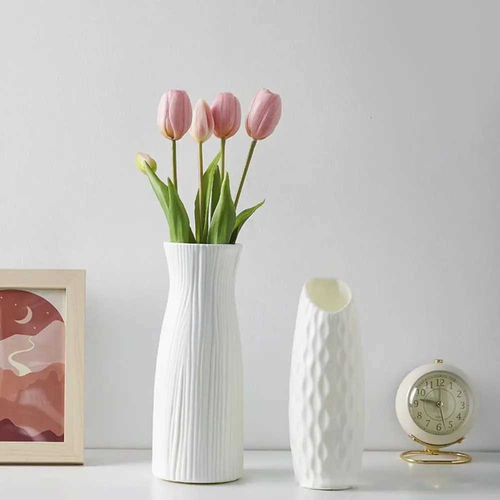He Decor Plastic Vases Imitation Ceramic Flower Arrangement Flower Pot Decoration Desktop Ornament Living Ro H251204