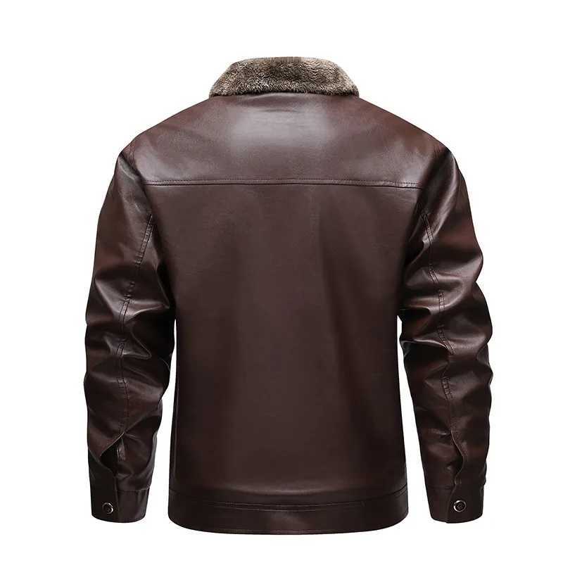 2025 New Mens Faux Leather Jacket Thick Fleece Lined Winter Coat Modern Stylish Square Collar OuterwearT251204