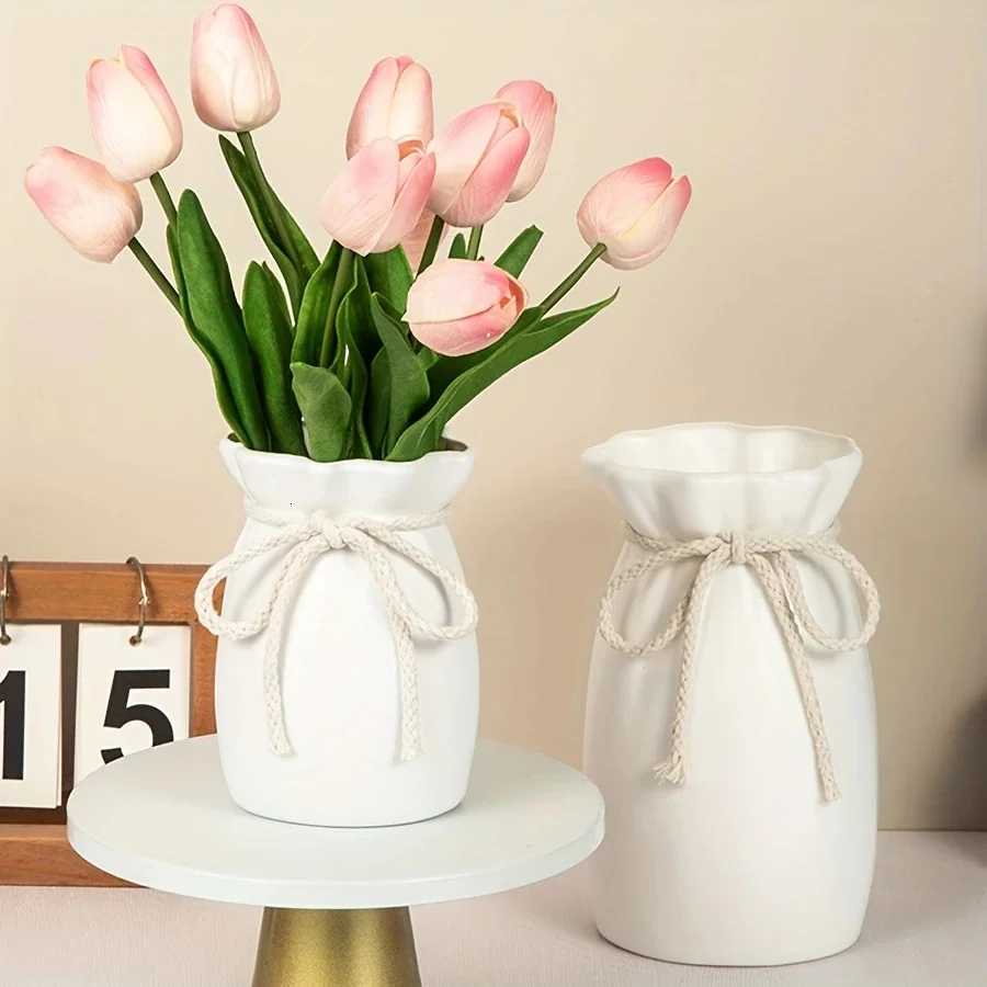 1/3pcs He White Flower Vase Plastic Bow Design Creative Plant Bottle Desktop Decor Ornament Garden H251204