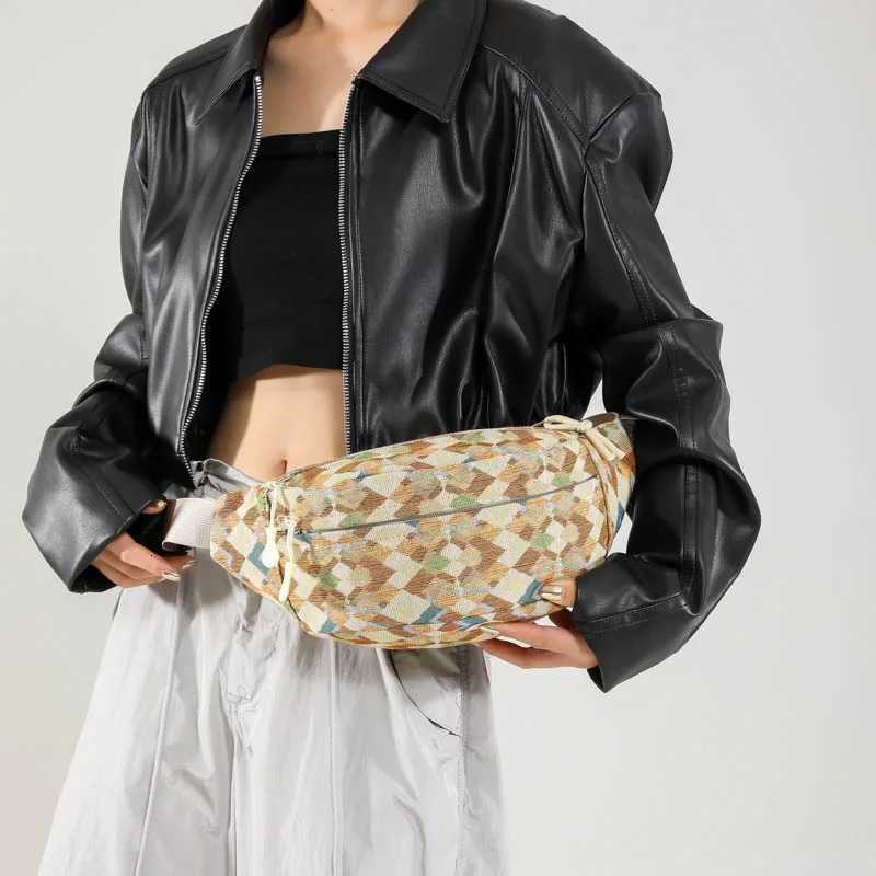 Fashion Grid pattern Chest Bags For Women Canvas Waist Bag Large Capacity Shoulder Crossbody Bag Purse Multi-function Fanny PackT251204