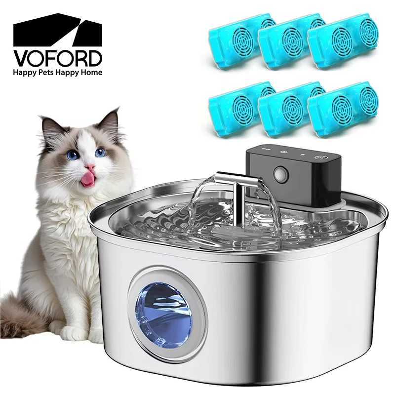 Voford 32L Stainless Steel Cat Water Fountain With 4000mAH Battery 3 Modes Dual Outlet Wireless Automatic Pet Drinking Fountain M251204