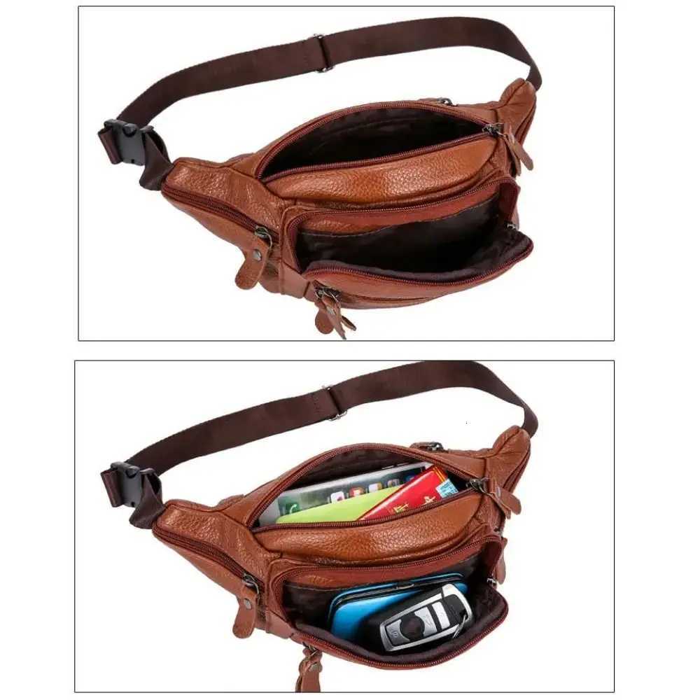 PU Leather Multifunctional Mens Waist Bag Multi-layered Large Capacity Travel Phone Bag Zipper Waterproof Waist Purse PackT251204