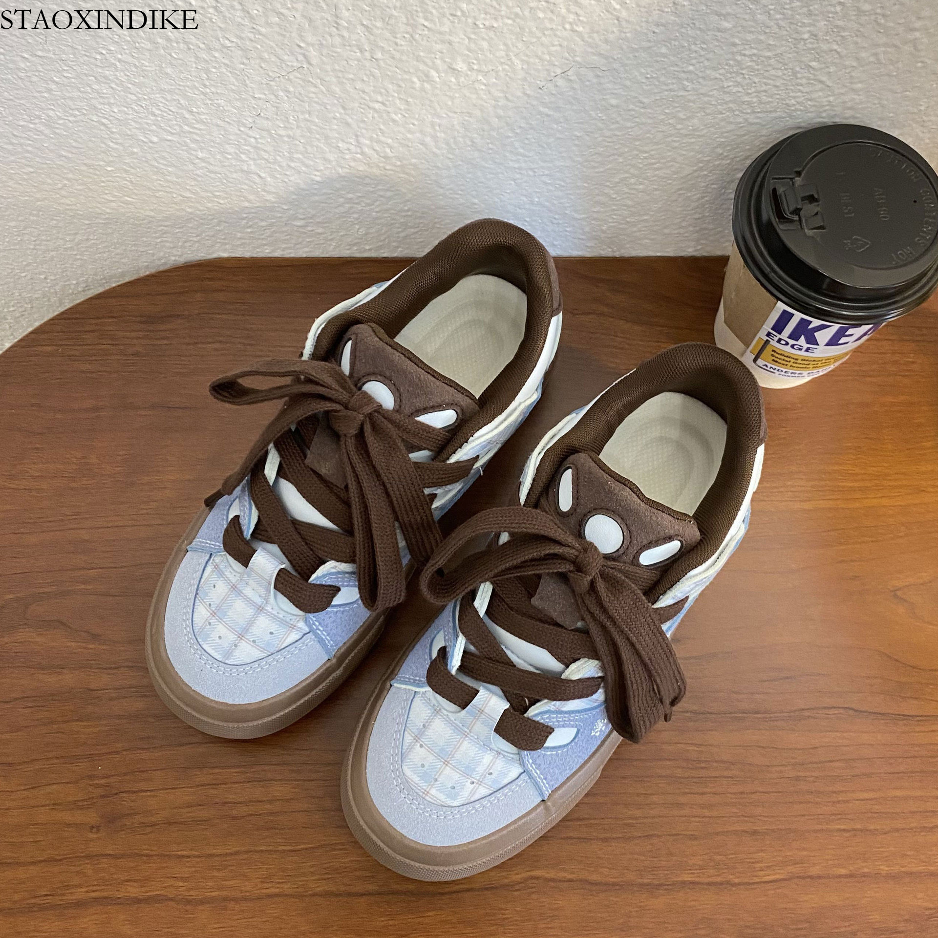 2025 Autumn New Breathable Color Block Skateboard Shoes Ins Student Korean Style White Shoes Women Trendy Loafers 6158