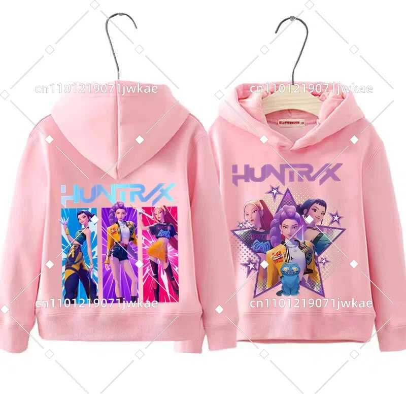 Fall Winter Casual Fashion Warm Pullover Sweatshirt KPop Demon Hunters Front Back Print Boys Girls Hooded Sweatshirt ChildrensW251204