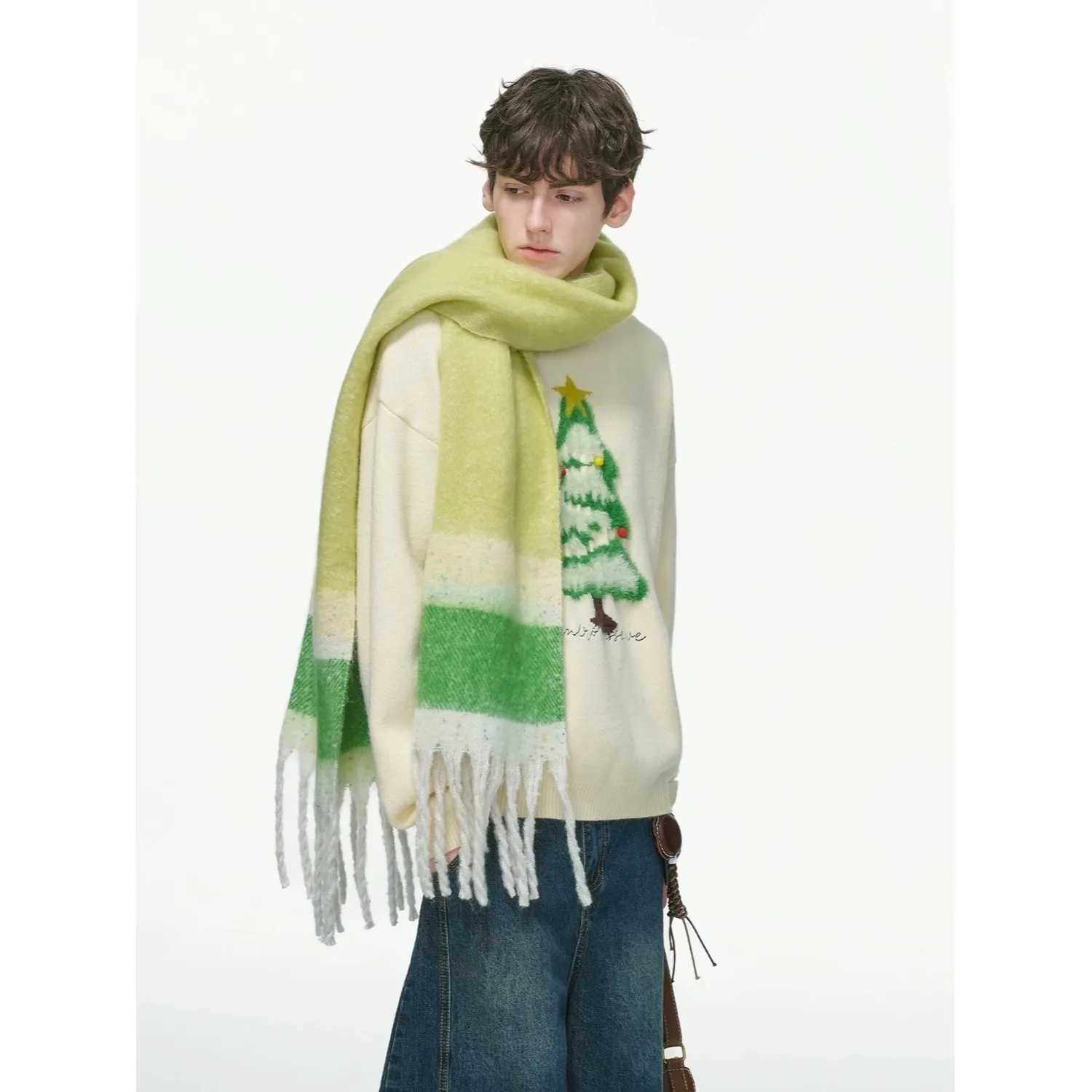 Christmas Tree American Retro Plu Cisas Tree Red Round Neck Sweater Men Women Couples Loose Versatile Knitted Pullover Trendy J251203