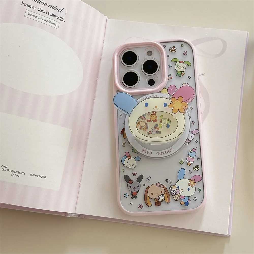 Cartoon cute flower rabbit magnetic stand phone case for iPhone 14 15 14 Pro 16 Pro Max 15pro Funda shake stand protective cover H251203
