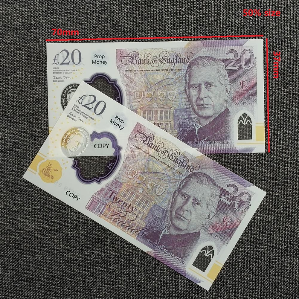 5A TOP Quality Polymer Prop Money UK Realistic Movie Plastic Prop Notes GBP 10 Pound king Gbp-pound Matte Effect Not Shiny Fake Money 70*37mm 50%