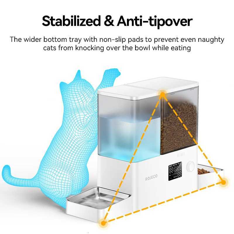 ROJECO 2In1 Automatic Pet Feeder Gravity Water Fountain 85L Button Version Auto Cat Kibble Dispenser with Water Refill Drinker M251204