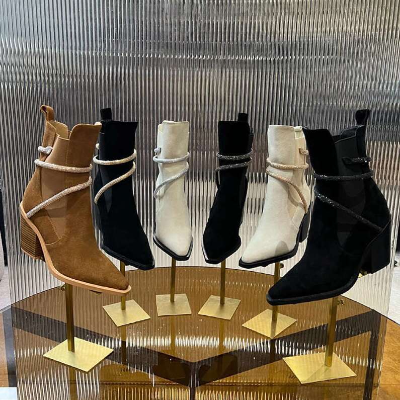 Designer boot woman Fashion Women Genuine Leather Ankle Boots Top Luxury Martin boots Rhinestone Snake Strap Pointed Toe Chunky Heel Short Booties Winter Shoes