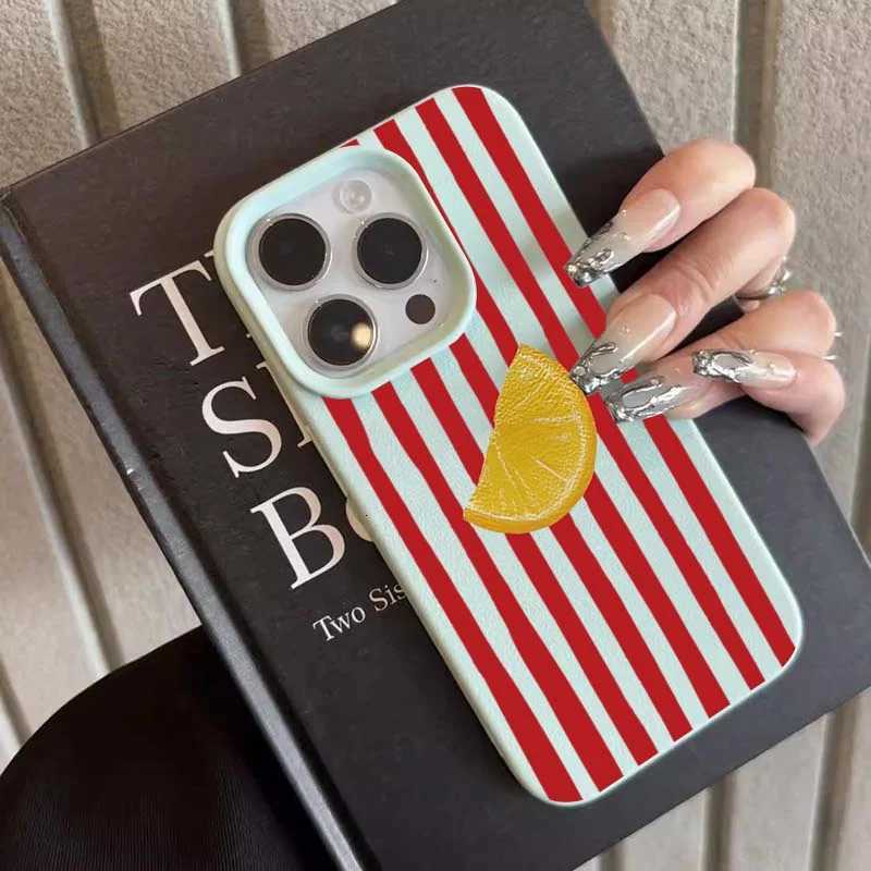 Red Striped Lemon Phone Case For iPhone XS XR X 16 15 14 13 12 11 Pro Max 7 8 Plus Cartoon Pattern Shockproof Soft Back Cover H251203